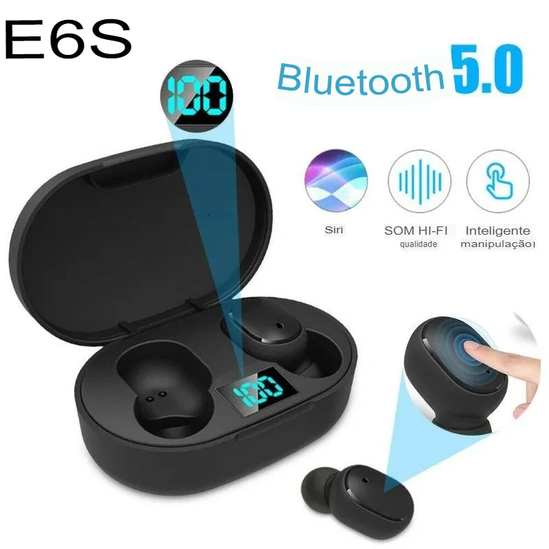 TWS E6S Fones De Ouvido Bluetooth com Microfone, Sem Fio Bluetooth Headset, Auscultadores com Cancelamento de Ruído, Fones De Ouvido para Xiaomi, Samsung